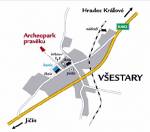 Mapa trasy k Archeoparku ve Všestarech | Zdroj: Archeopark Všestary